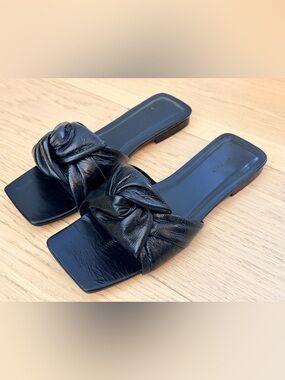 By Far Lima knot-detailed slip-on black leather sandals slides